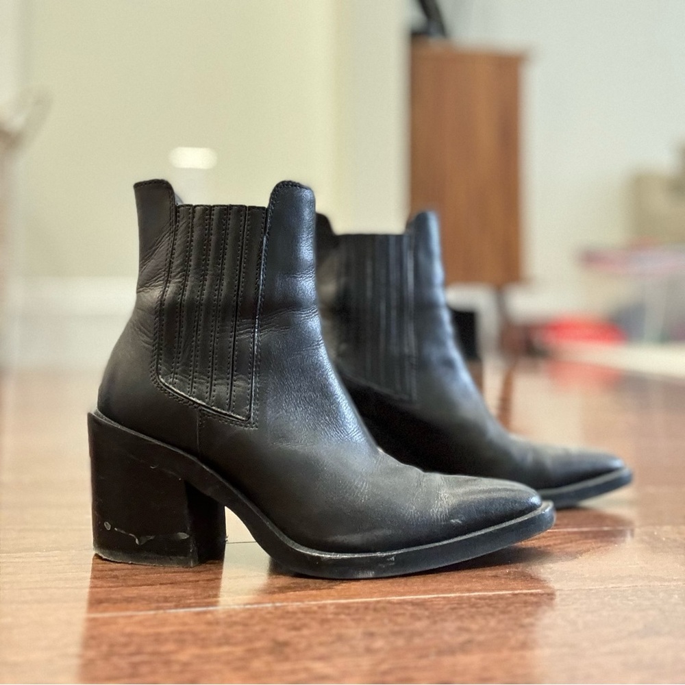 Zara Black Leather Ankle Moto Western ankle Boots